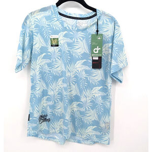 Dharco Shirt Men Medium Blue White Palm Leaf DriRelease Moisture Wicking Tee New